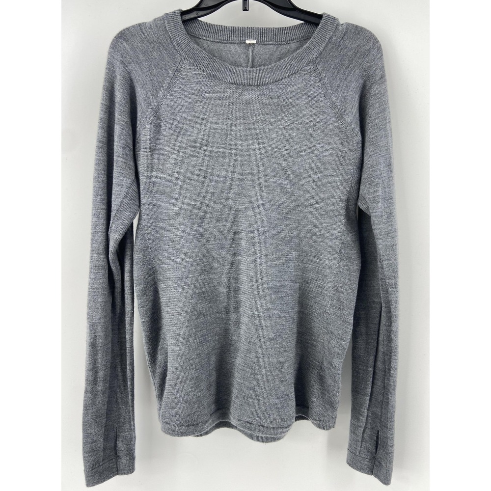 Lululemon Sweater Women Small Gray Merino Wool Sit in Lotus Raglan Crew Pullover